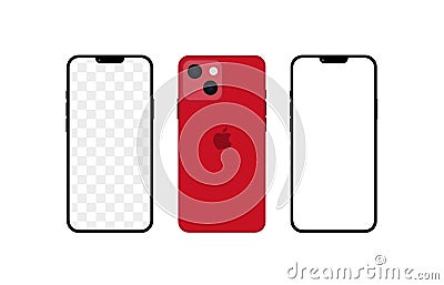Iphone 13 red color. Realistic smartphone mockup. Vector Vector Illustration