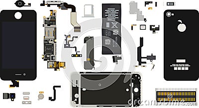 Iphone 4S Components Disassembled Vector Illustration