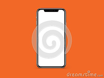 IPhone X blank white screen mockup on orange color background mockup Stock Photo