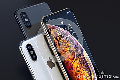 IPhone Xs Gold, Silver and Space Grey composition close-up Editorial Stock Photo