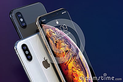 IPhone Xs Gold, Silver and Space Grey composition close-up Editorial Stock Photo