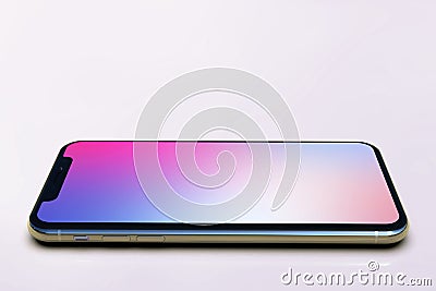 2 iPhone XS smart phones composition, purple screen Stock Photo