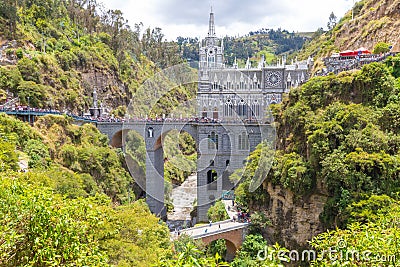 Sanctuary of Las Lajas panoramic view Ipiales Colombia Editorial Stock Photo
