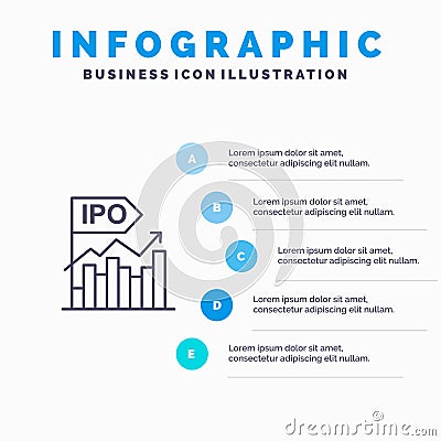 Ipo, Business, Initial, Modern, Offer, Public Line icon with 5 steps presentation infographics Background Vector Illustration