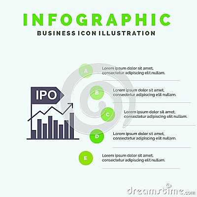 Ipo, Business, Initial, Modern, Offer, Public Solid Icon Infographics 5 Steps Presentation Background Vector Illustration