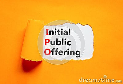 IPO initial public offering symbol. Concept words IPO initial public offering on beautiful white paper. Beautiful orange paper Stock Photo