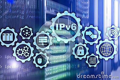 IPv6 Internet Protocol on server room background. Business Technology Internet and network concept Stock Photo