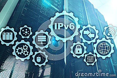 IPv6 Internet Protocol on server room background. Business Technology Internet and network concept. Stock Photo