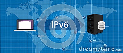 IPv6 Internet Protocol version 6 connection server computer standard Vector Illustration