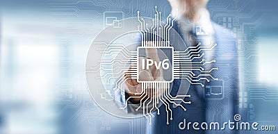 Ipv6 network protocol standard internet communication concept on virtual screen Stock Photo