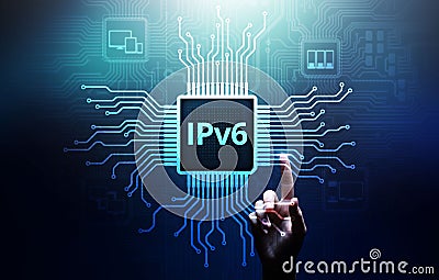 Ipv6 network protocol standard internet communication concept on virtual screen. Stock Photo