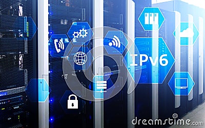 Ipv6 network technology concept on server room background Stock Photo