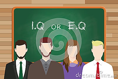 Iq or eq intellectual or vs emotional question compare write on the board in front of business man and business woman Vector Illustration