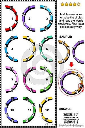 IQ training abstract word puzzle with semicircles Vector Illustration