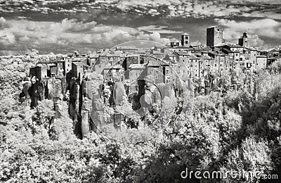 IR image of the small village of Vitorchiano Stock Photo