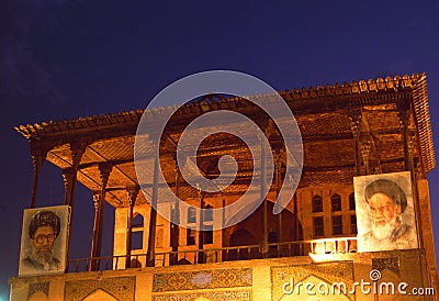 Iran: Ayatolla-Khomenei Posters at the Pol-e Khaju Bridge Editorial Stock Photo