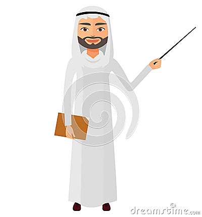 Iran business man or teacher with a pointer flat cartoon vector Vector Illustration