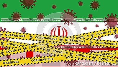 Iran Coronavirus quarantine concept. Covid-19, MERS-Cov. Yellow and black stripes on national flag. Vector. Vector Illustration