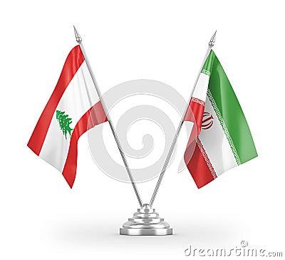 Iran and Lebanon table flags isolated on white 3D rendering Stock Photo