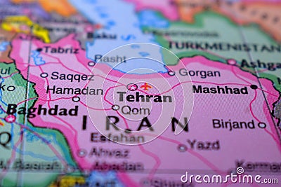 Iran on The Political Map Travel Concept Macro Close-Up View Stock Photo