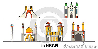 Iran, Tehran flat landmarks vector illustration. Iran, Tehran line city with famous travel sights, skyline, design. Vector Illustration