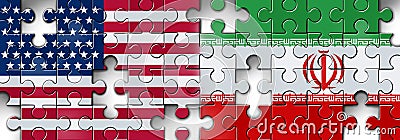 Iran United States Crisis Puzzle Cartoon Illustration