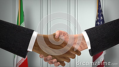 Iran and USA Partnership Business Deal. National Government Flags. Official Diplomacy Handshake 3D Illustration Stock Photo