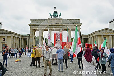 Iranian Protesters at the Brandenburg Gate in Berlin Editorial Stock Photo