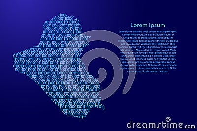 Iraq map abstract schematic from blue ones and zeros binary digital code with space stars for banner, poster, greeting card. Cartoon Illustration