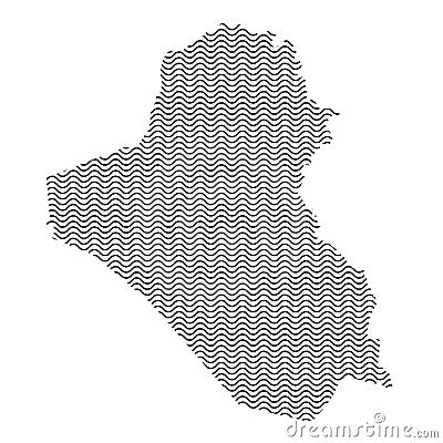 Iraq map country abstract silhouette of wavy black repeating lin Cartoon Illustration