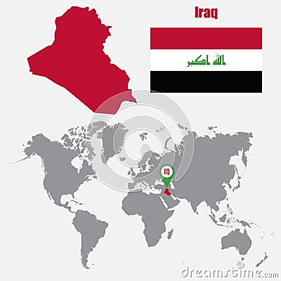 Iraq map on a world map with flag and map pointer. Vector illustration Vector Illustration