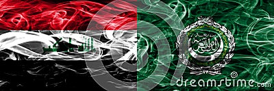 Iraq vs Arab League colorful concept smoke flags placed side by side. Stock Photo