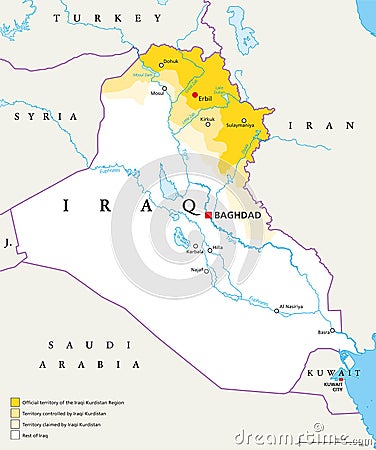 Iraqi Kurdistan Region political map Vector Illustration