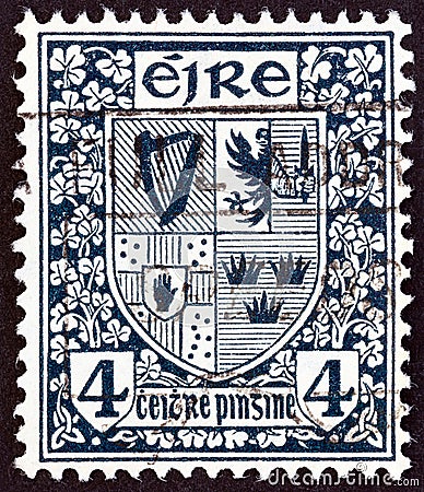 IRELAND - CIRCA 1922: A stamp printed in Ireland shows Arms of the four provinces. Editorial Stock Photo