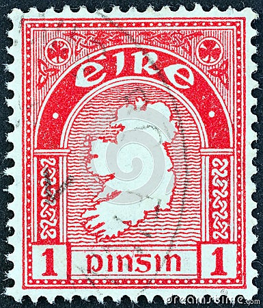 IRELAND - CIRCA 1922: A stamp printed in Ireland shows Map of Ireland. Editorial Stock Photo