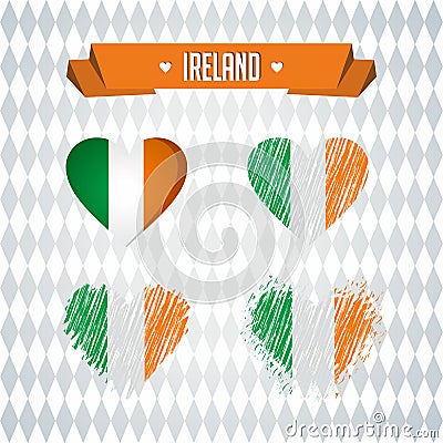 Ireland Collection of four vector hearts with flag. Heart silhouette Vector Illustration
