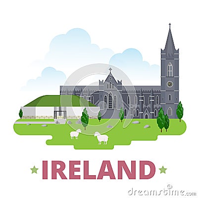 Ireland country design template Flat cartoon style Vector Illustration