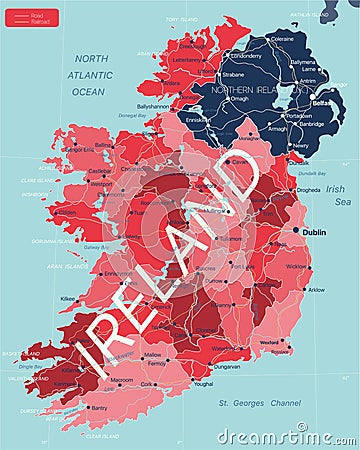 Ireland country detailed editable map Stock Photo