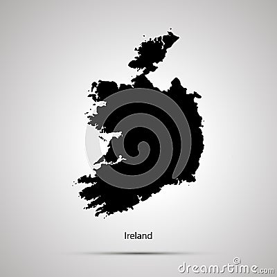 Ireland country map, simple black silhouette on gray Vector Illustration