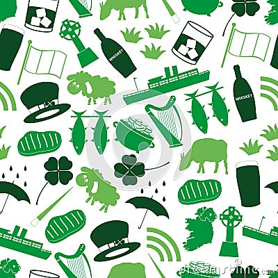 Ireland country theme symbols color icons seamless pattern eps10 Vector Illustration