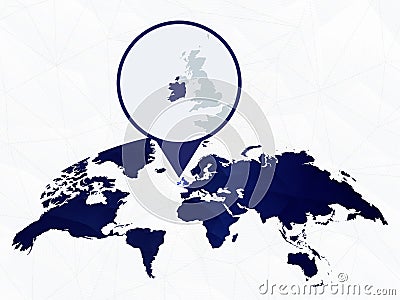 Ireland detailed map highlighted on blue rounded World Map Vector Illustration