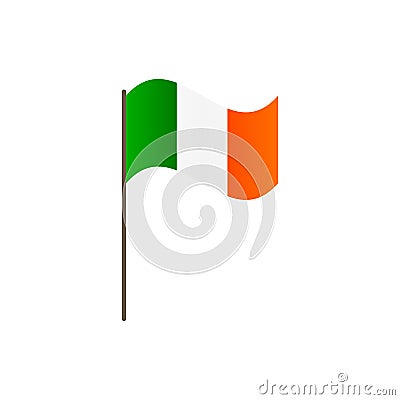 Ireland flag on the flagpole. Official colors and proportion correctly. Waving of Ireland flag on flagpole, vector illustration is Cartoon Illustration