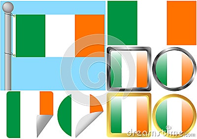 Ireland Flag Set Vector Illustration