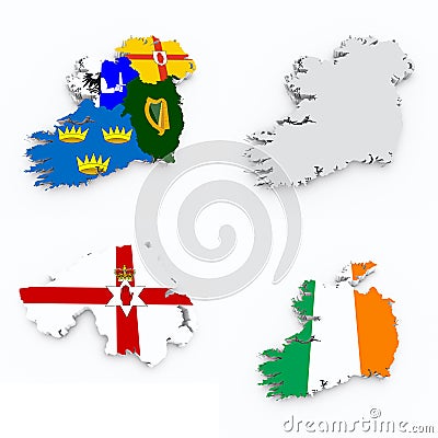 Ireland flags on 3d map Stock Photo