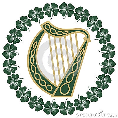 Ireland Harp musical instrument in vintage, retro style, illustration on the theme of St. Patricks day celebration Vector Illustration