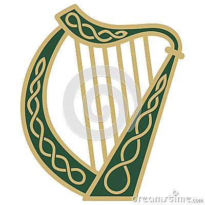 Ireland Harp musical instrument in vintage, retro style, illustration on the theme of St. Patricks day celebration Vector Illustration