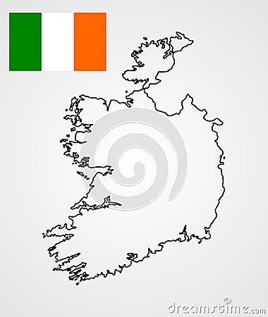 Ireland map contour silhouette and flag. Cartoon Illustration