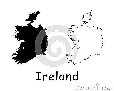 Ireland Country Map. Black silhouette and outline isolated on white background. EPS Vector Vector Illustration