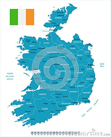 Ireland - map and flag - Detailed Vector Illustration Stock Photo