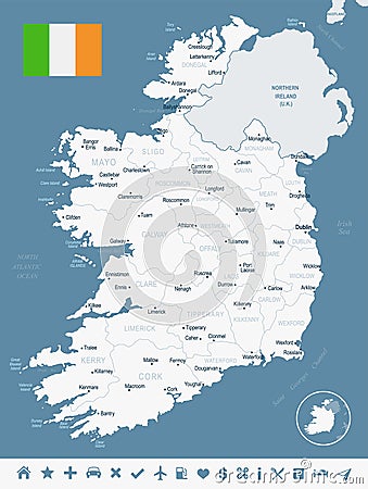 Ireland - map and flag Detailed Vector Illustration Stock Photo